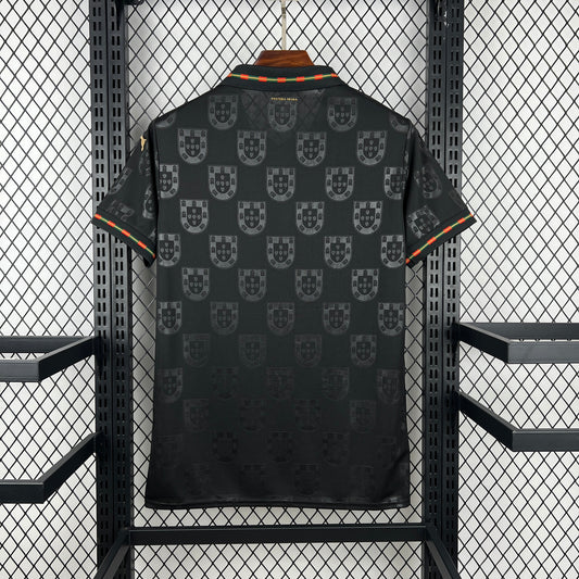 Portugal 2026 Away Jersey - Back view of the black sports jersey that has badges.