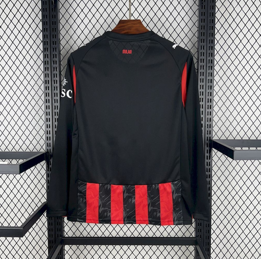 AC Milan 25/26 Home Red and Black Long Sleeve Football Jersey Designed by Puma