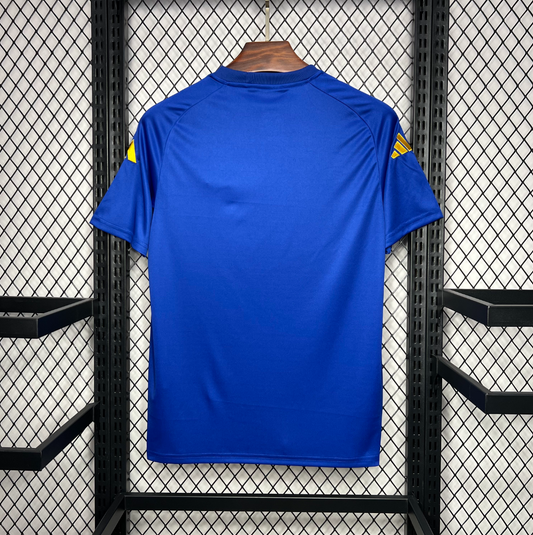 official Spain 2024/25 Pre-Match blue/red/yellow Football Jersey designed by Adidas