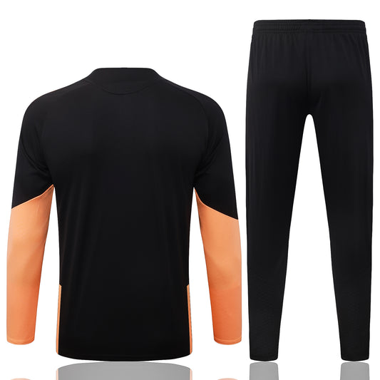 back view of the Adidas Arsenal 2026/27 Full Black / Orange Stripes Quarter-Zip Soccer Tracksuit - AEROREADY Training Set