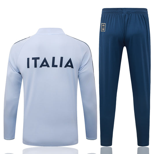back view of the Adidas Italy 2026/27 White/Navy Quarter-Zip Soccer Tracksuit - AEROREADY Training Set