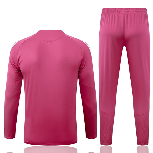 back view of the Adidas Real Madrid 2026/27 Full Pink Quarter-Zip Soccer Tracksuit - AEROREADY Training Set