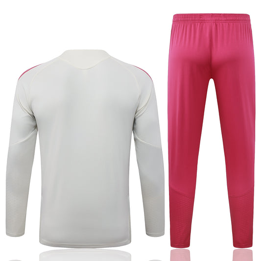 back view of the Adidas Real Madrid 2026/27 White/Pink Quarter-Zip Soccer Tracksuit - AEROREADY Training Set