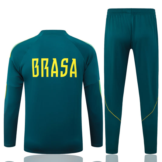 back view of the Nike Jordan Brazil 2026/27 Full Green Quarter-Zip Soccer Tracksuit - Dri-FIT Strike Set