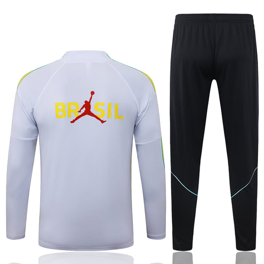 back view of the Nike Jordan Brazil 2026/27 White/Black Quarter-Zip Soccer Tracksuit - Dri-FIT Strike Set