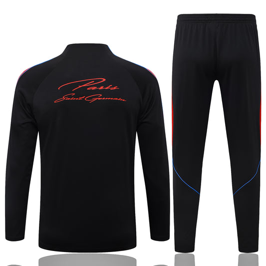 back view of the Nike Paris Saint-Germain 2026/27 Full Black and red Quarter-Zip Soccer Tracksuit - Dri-FIT Strike Set