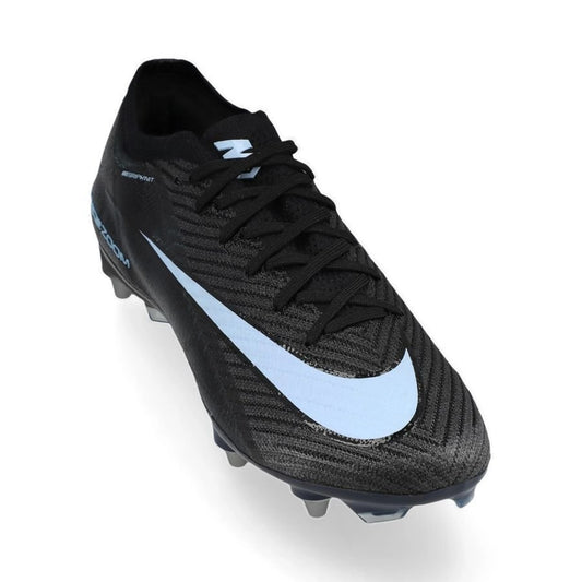 front view of the Nike Air Zoom Mercurial Vapor 16 Elite SG-PRO in Black/Blue from the stealthy Shadow Pack