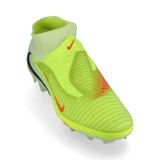 front view of the Nike Phantom 6 Elite High Cut FG "Max Voltage" Pack in a Green/Black/Orange colorway
