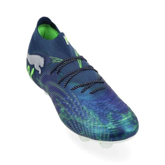 front view of the PUMA Future 9 Ultimate FG Cosmic Art in Blue/Green/Silver colorway