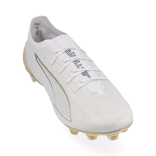 front view of the PUMA Ultra 6 Ultimate FG White Gold in White/Gold/Black colorway