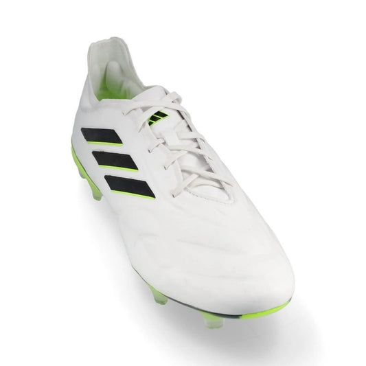 front view of the adidas Copa Pure .1 FG "Crazyrush" pack in a White/Black/Lemon colorway