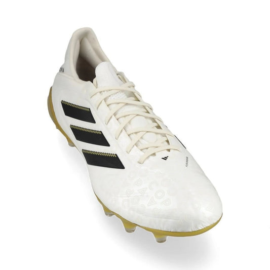 front view of the adidas Copa Pure Elite III FG "Road to Glory" Pack in a White/Black/Gold colorway