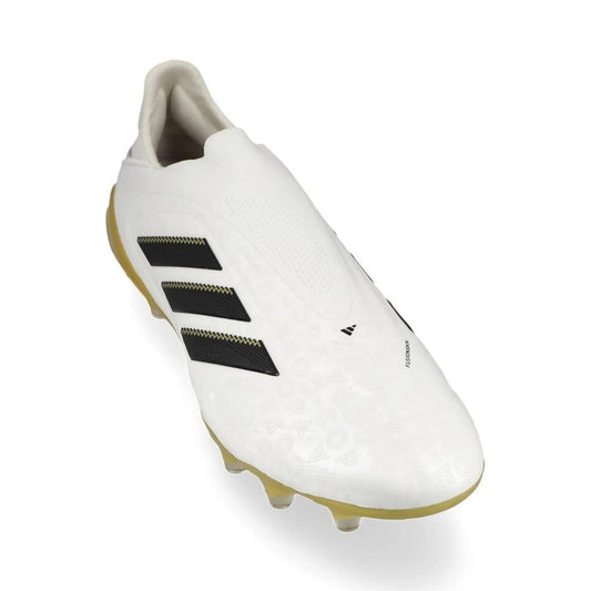 front view of the adidas Copa Pure Elite III Laceless FG "Road to Glory" pack in a White/Black/Gold colorway