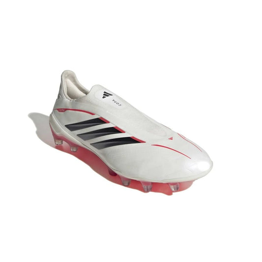 front view of the adidas Copa Pure Elite IV Laceless FG Born For Goals in White/Black/Red colorway