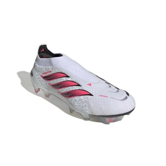 front view of the adidas Predator Elite Laceless FG in White/Red/Black from the Chaos vs Control Pack