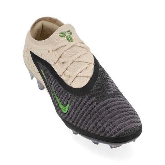 front view of the Nike Phantom 6 Elite Low Cut FG Black Mamba in White/Black/Green colorway