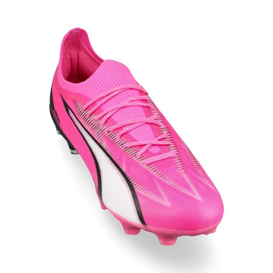front view of the PUMA Ultra Ultimate FG/AG Phenomenal Pack in Pink/White/Black colorway
