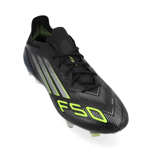 front view of the adidas F50 Elite FG football boots Electric Stealth pack in Black/Lemon colorway