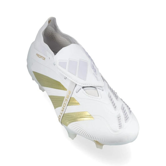 front view of the adidas Predator Elite Fold-over Tongue FG Day Spark in White/Gold colorway