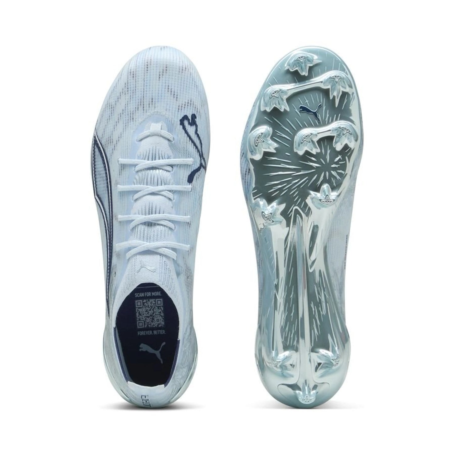 top and bottom view of the PUMA Ultra 6 Ultimate FG Dreamrush in a Blue/White colorway