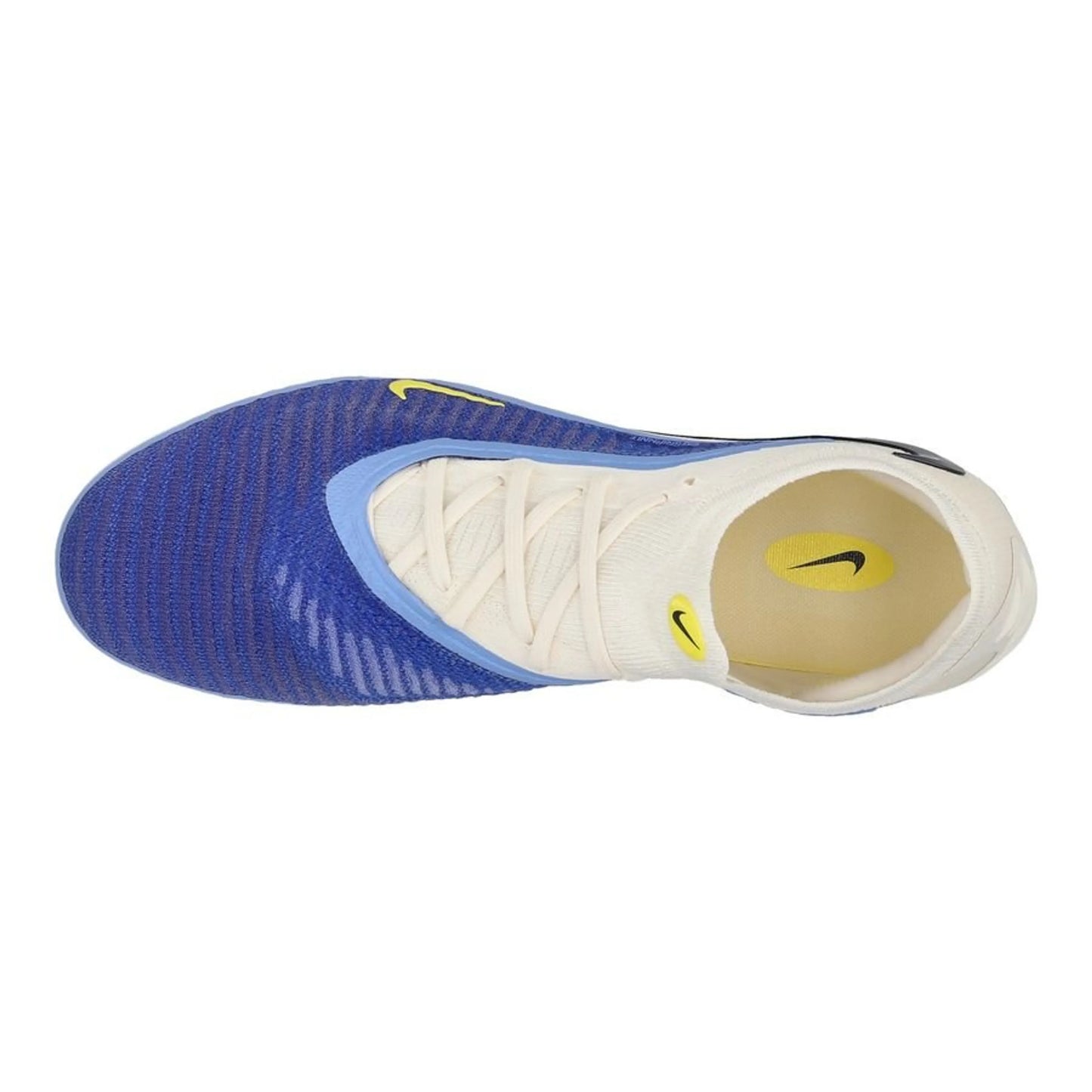 top view of the Nike Phantom 6 Elite Low Cut SG-PRO in blue and white from the exclusive Fear Nothing Pack