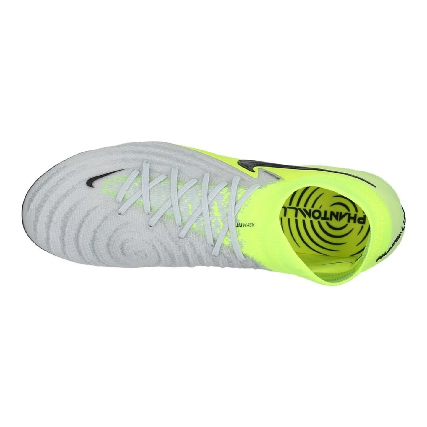 top view of the Nike Phantom Luna II Elite FG "Mad Voltage" Pack in a Silver/Black/Neon colorway