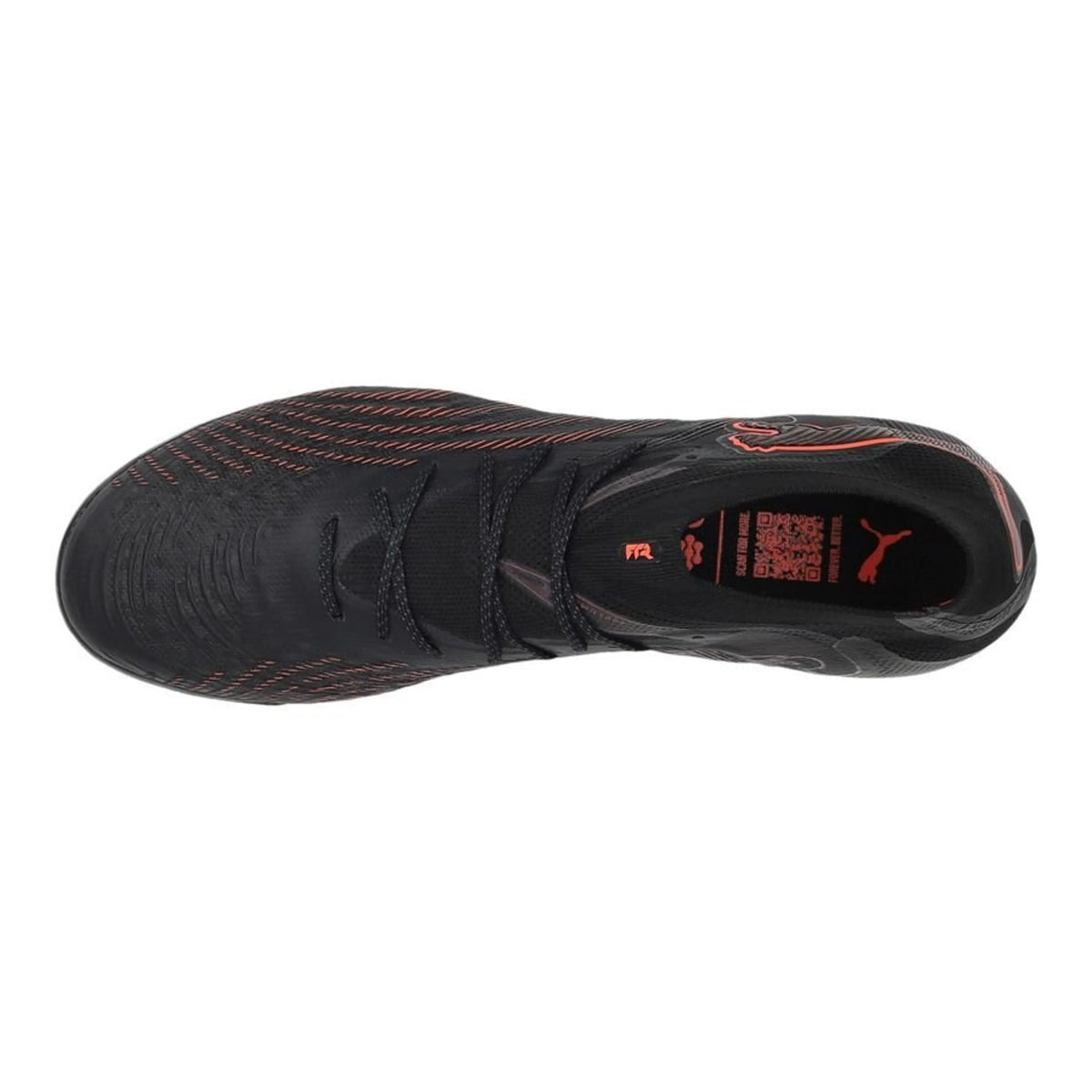top view of the PUMA Future 9 Ultimate AG in PUMA Black / Glowing Red / Strong Gray (Eclipse Pack)