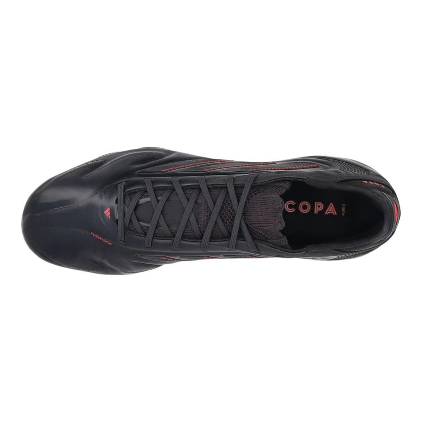 top view of the adidas Copa Pure Elite III FG "Stealth Victory" Pack in a Black/Copper/Red colorway