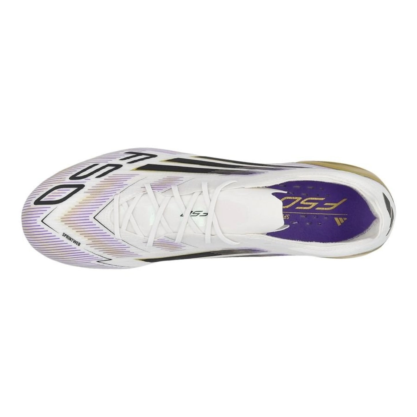 top view of the adidas F50 Elite FG "Road to Glory" Pack in a White/Black/Gold colorway