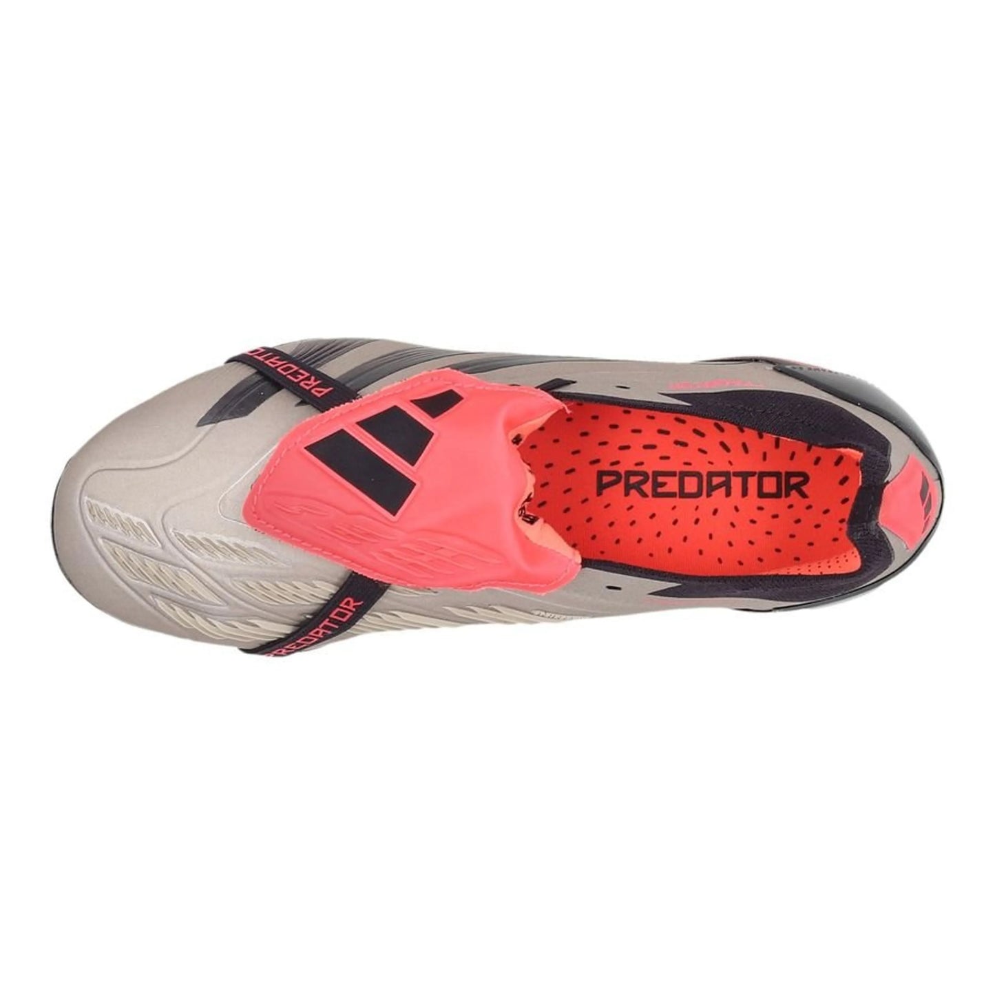 top view of the adidas Predator Elite Fold-over Tongue FG "Vivid Horizon" Pack in a Grey/Black/Red colorway