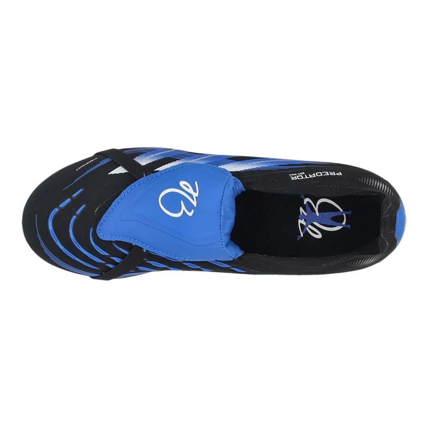 top view of the adidas Predator Elite Fold-over Tongue FG in a Black/White/Blue colorway