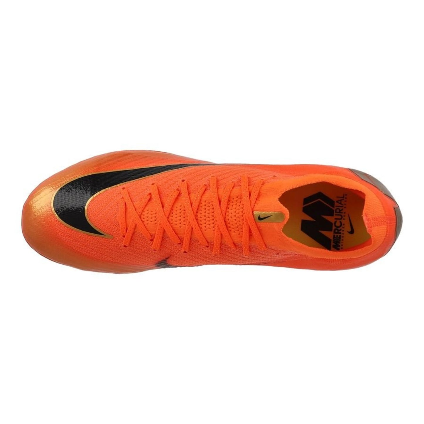 top view of the Nike Air Zoom Mercurial Vapor 16 Elite FG Déjà Vu in Orange/Gold colorway