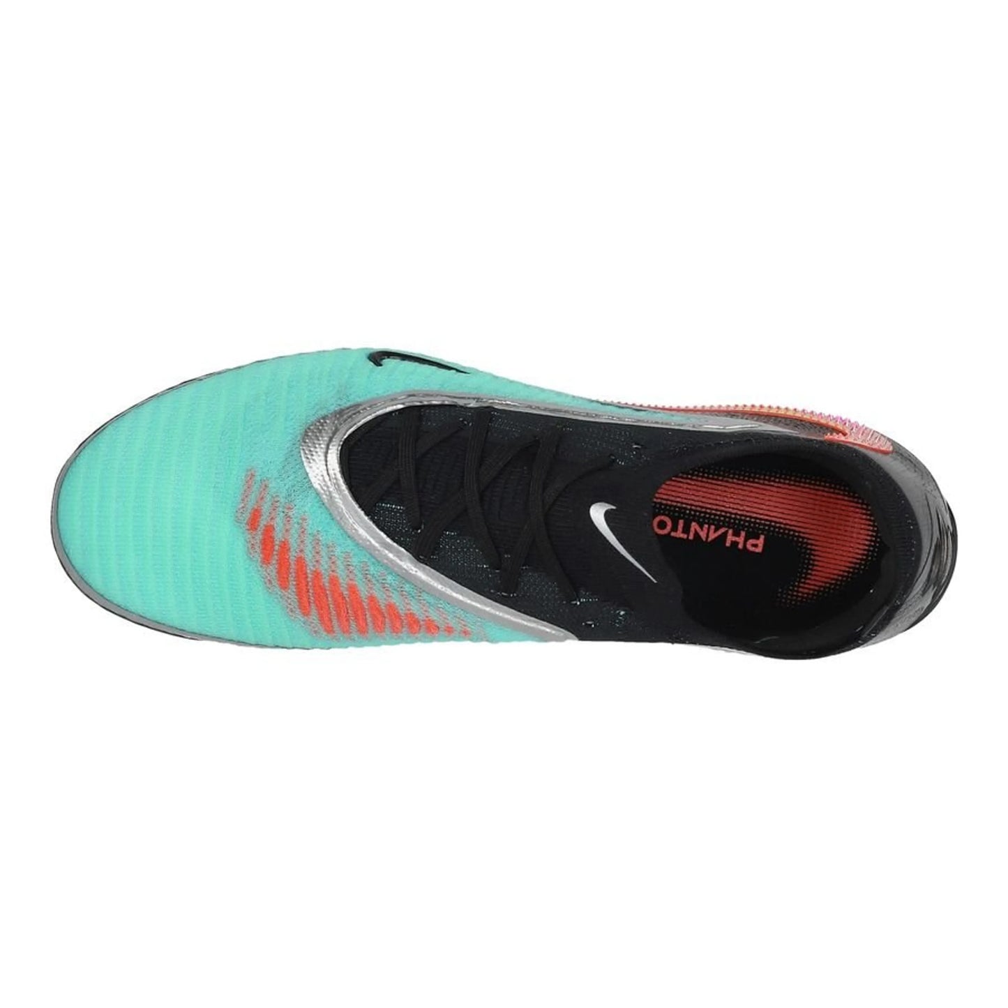 top view of the Nike Phantom 6 Elite Low Cut FG Peak Ready Pack in Turquoise/Black/Fuchsia /White colorway