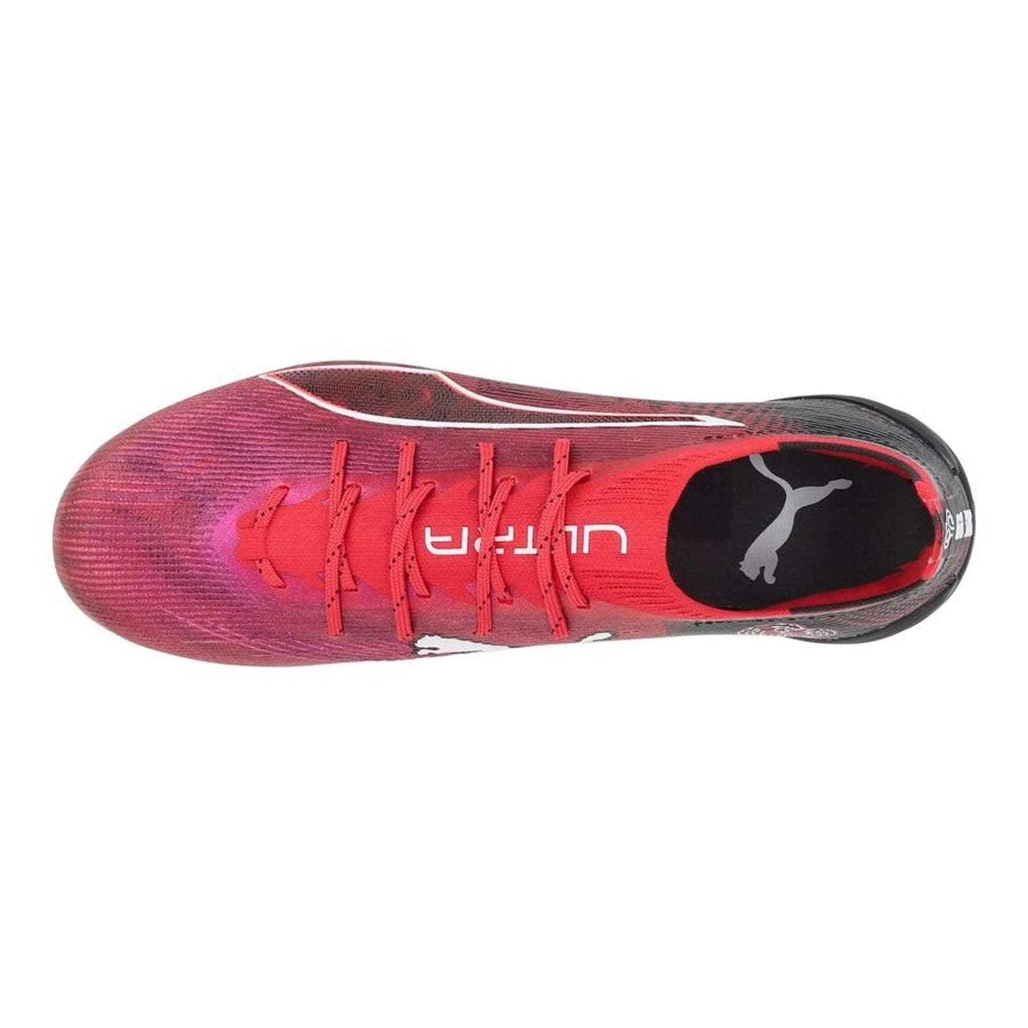 top view of the PUMA Ultra 6 Ultimate FG Christian Pulisic in Red/Black colorway