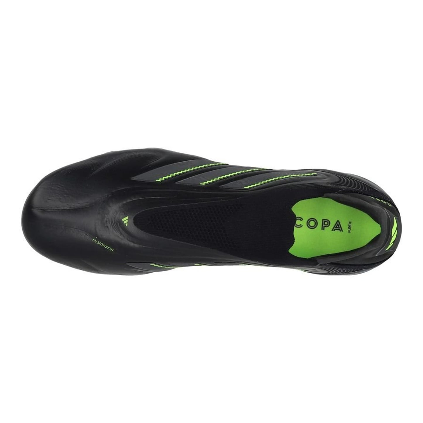 top view of the adidas Copa Pure 3 Elite Laceless FG Electric Stealth pack in Black/Lemon colorway