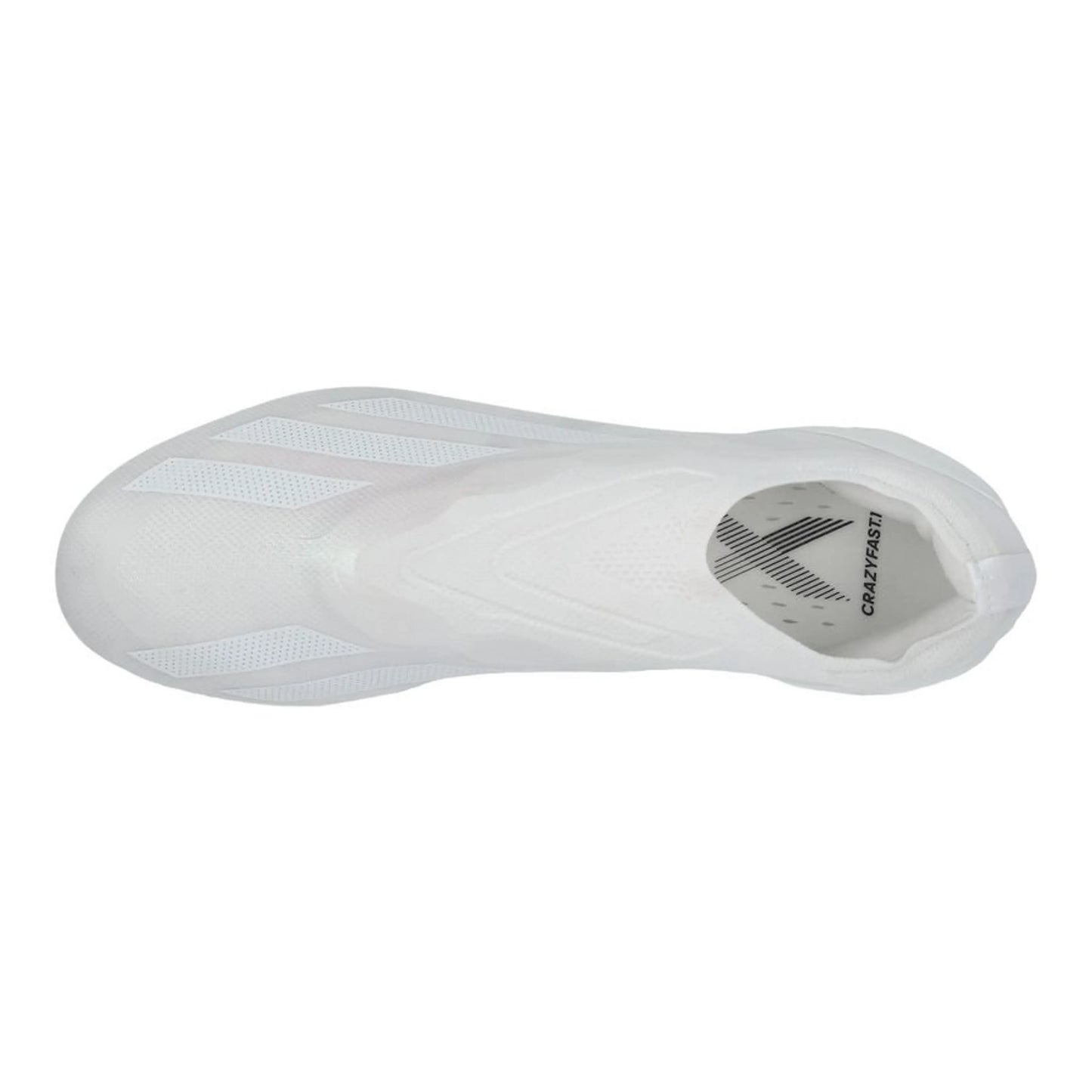 top view of the adidas X Crazyfast .1 Laceless FG Pearlized pack in a clean White finish.