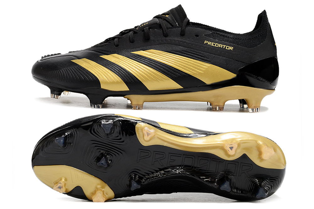 adidas predator elite, black/gold, available in FG (with laces and without), and with tongue.