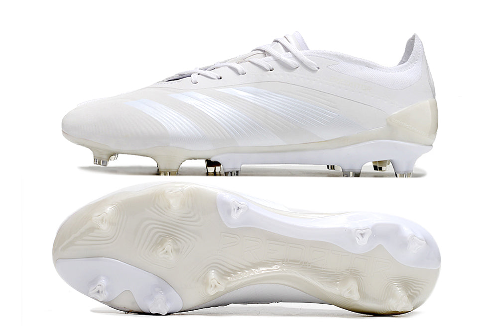 adidas predator elite, full white, available in FG (with laces and without), and with tongue.