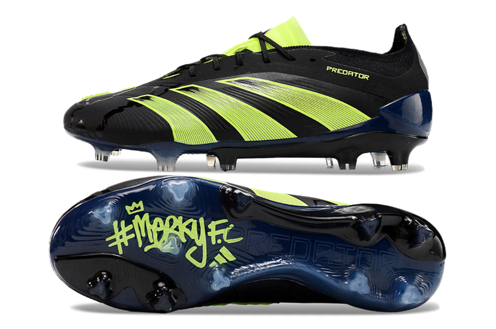 adidas predator elite, black/lime, available in FG (with laces and without), and with tongue.