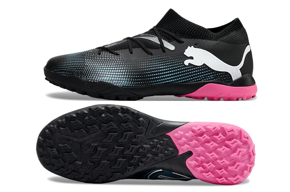 Puma future ultimate 7, black/pink, available in FG and turf.