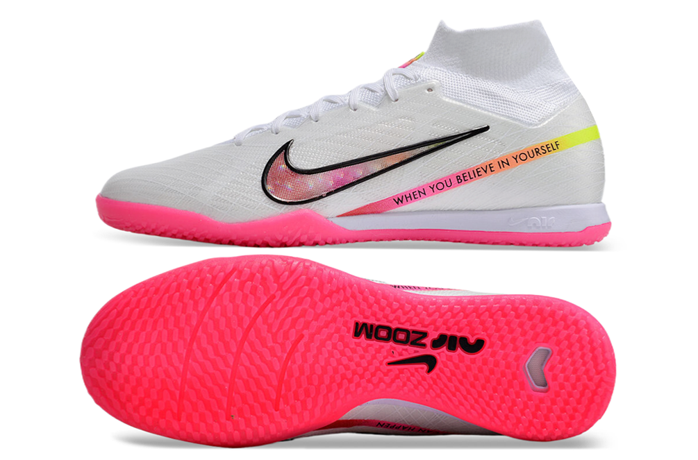 nike air zoom mercurial superfly 9 elite futsal in white/pink
