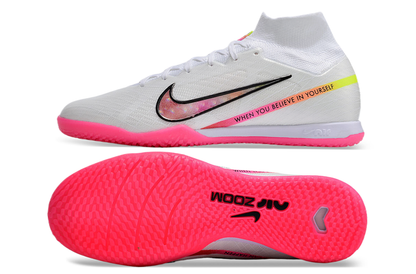 nike air zoom mercurial superfly 9 elite futsal in white/pink