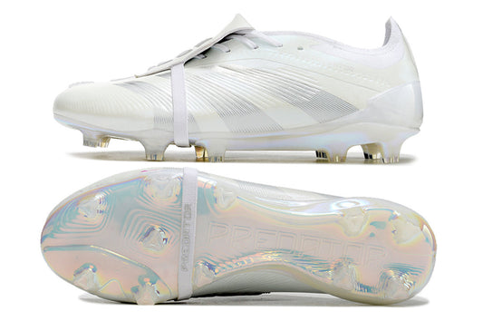 adidas predator elite, full white, available in FG (with laces and without), and with tongue.