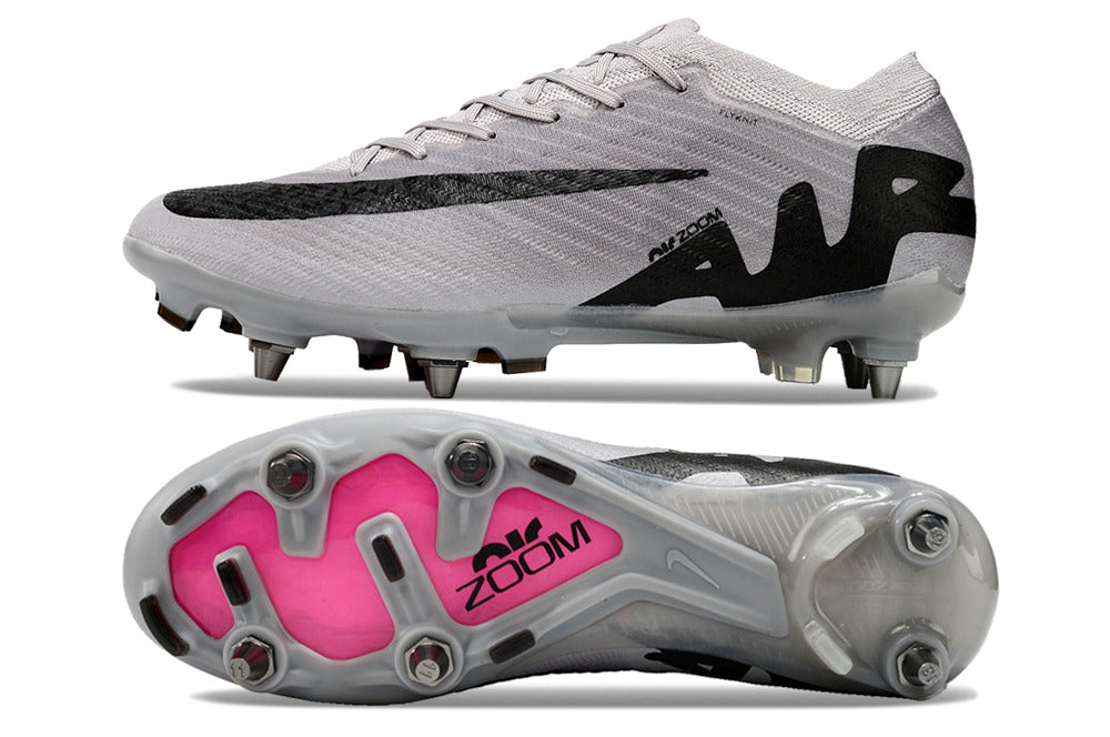 nike air zoom mercurial vapor 15 elite, grey/black, available in FG, turf, and futsal.