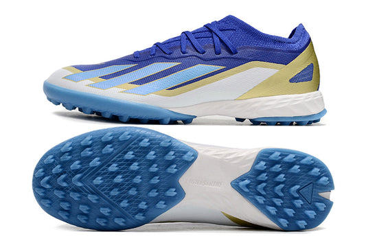 adidas X crazyfast elite turf in white/blue/gold