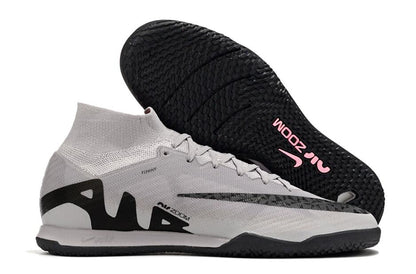 Nike air zoom mercurial superfly 9 elite, grey/black, available in FG, turf, and futsal.