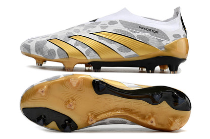 adidas predator elite, white/gold, available in FG (with laces and without), and with tongue.