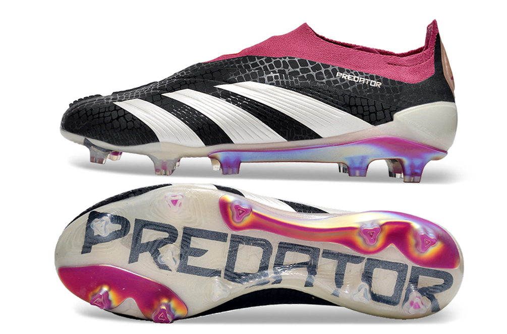adidas predator elite fg laceless in black/pink/white