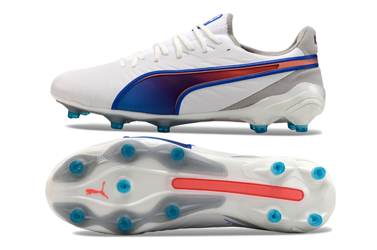 Puma king, white/blue, available in FG.