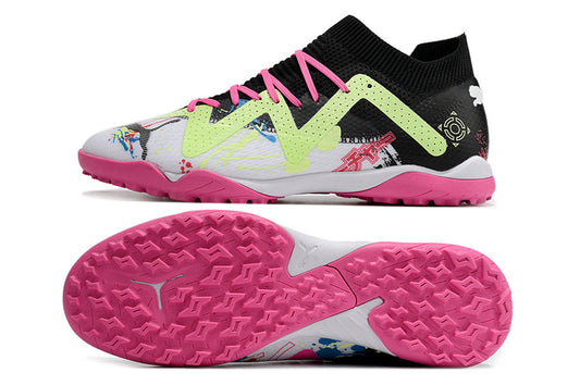 Puma future ultimate, white/pink/black, available in FG and turf.